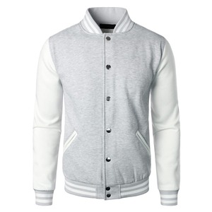 Veste universitaire grise et blanche pour homme, manches à col rabattu, boutons sur le devant, vêtement décontracté pour l'automne - Product Image 1