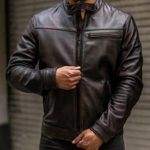 Best Vintage Winter Design Biker Leather <b>Jacket</b> for <b>Men</b> Customized Sheep Leather with Quilted Detail - Product Image 4
