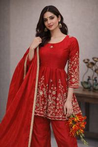 Nuevo lanzamiento: Traje de tres piezas de tela de seda Chinon de alta calidad, ideal para invitadas de boda, precio de exportación al por mayor. - Product Image 4