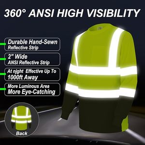 Vêtements de travail haute visibilité, chemise de sécurité à manches longues pour hommes, jaune et noir, polyester, certifiée CE, bandes réfléchissantes - Product Image 5