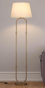 Modern Brass Floor Lamp Beige Fabric Drum Shade Large Warm <b>Light</b> Residential Use - Product Image 2