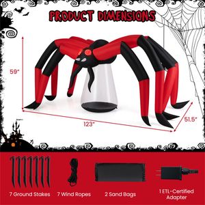 Ragno Gonfiabile Gigante di Halloween, 3 Metri di Larghezza e 1,5 Metri di Altezza, con Testa LED e Luci a Tunnel negli Occhi, in PVC Nero e Rosso e Materiale Oxford - Product Image 5