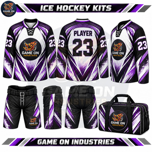 Nouveaux ensembles de maillots et shorts de hockey sur glace de haute qualité, personnalisés avec logo d'équipe, et sacs assortis, au prix de gros direct usine. - Product Image 4