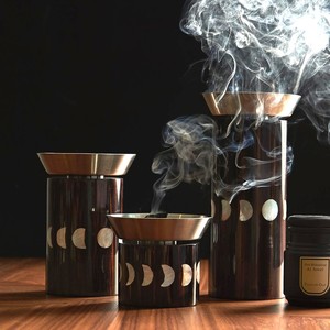 Arabic Incense <b>Burner</b> Features A Flared <b>Silver</b> Metal Cup On A Dark Wood Base Inlaid With Polka Dot Mother Of Pearl For Fragrance - Product Image 5