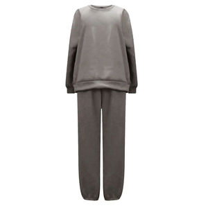 Sweat-shirt et pantalon de jogging unisexe gris uni en molleton, col rond, coupe ample, décontracté, pour l'automne, tricoté, respirant, avec poches. - Product Image 2