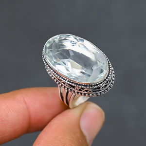 Magnifique bague en topaze blanche tendance et moderne, en argent sterling 925 massif, bijoux faits à la main, vente en gros d'usine - Product Image 4