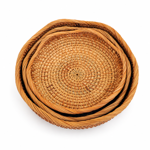 Panier de pique-nique tissé à la main fabriqué au Vietnam plateau de rangement en osier coloré avec blocs à découper pour le pain collations aux fruits - Product Image 1