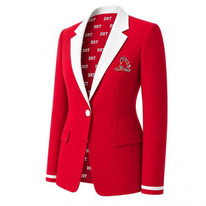Delta |   Sigma |   Blazer Rojo para Mujer de la Hermandad Theta con Ribete Blanco y Bordado del Escudo, Cuello de Solapa con un Solo Botón, Traje Ejecutivo - Product Image 2