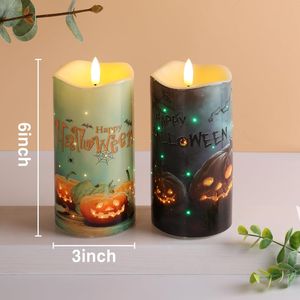 Eywamage Lot de 2 bougies LED citrouille effrayantes pour Halloween, à piles, télécommandées, sans flamme, à fibres optiques - Product Image 3