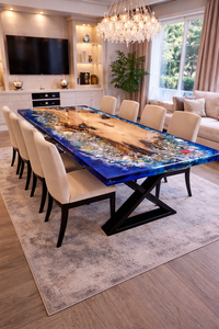 Luxury Large Rectangle <b>Epoxy</b> Resin Dining <b>Table</b> Natural Wood Slab Custom Handmade Diwali Ready Modern Design for Villa Hotel Use - Product Image 3