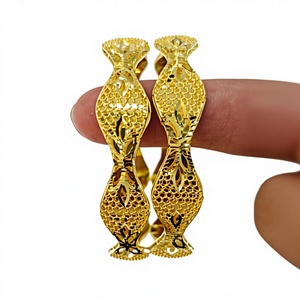 22k <b>Solid</b> <b>Gold</b> <b>Bangle</b> Set for Women Traditional Indian Filigree Flower Design <b>Gold</b> Kada Bracelets Bridal Wedding Jewelry - Product Image 2