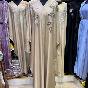 Wholesale Modest Dubai Beaded Sequined Long Sleeve <b>Abaya</b> Muslim Traditional Handmade Wedding Women Breathable V Neck - Product Image 2