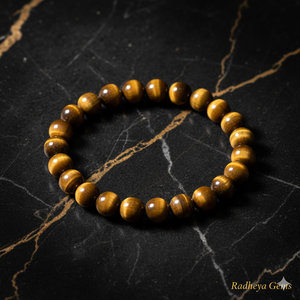 Pulsera de cuentas redondas de ojo de tigre natural AAA hecha a mano – Pulsera elástica de piedras preciosas pulidas para hombres y mujeres - Product Image 3
