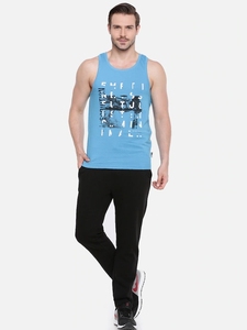 Camiseta sin Mangas Azul Claro para Hombre con Estampado de Letras en la Parte Delantera, Cuello Redondo, Estilo Casual, 100% Algodón, Tejido Transpirable - Product Image 2