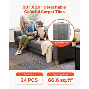 Piastrelle per Moquette in PP 20x20 Pollici, 24 Pezzi, Tappeto Modulare Quadrato, Morbido e Imbottito, Senza Giunture, Rivestimento Commerciale per Pavimenti, 66,6 Piedi Quadrati - Product Image 2