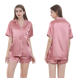 Ensemble de pyjama en satin pour femmes, vêtements de nuit en soie, manches courtes, boutons, vêtements de nuit doux, confortables pour l'été, vêtements de détente en deux pièces - Product Image 5