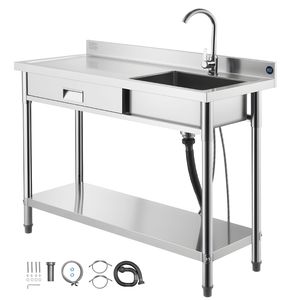 Lavello Commerciale in Acciaio Inossidabile per Cucina con Vasca Singola e Rubinetto su Ruote - Product Image 1