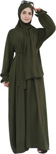 Women <b>Abaya</b> Hijab Robe Long Sleeve Floor Length Muslim Dress Ruffle Cuff Solid Color Daily <b>Prayer</b> Wear - Product Image 2