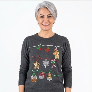 OEM Custom Logo <b>Women</b> <b>Christmas</b> Sequin <b>Sweatshirt</b> Crewneck Vintage Holiday Embroidery Pullover Sweater - Product Image 1