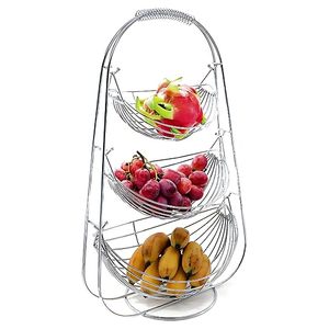 Support de rangement pour fruits en métal à trois niveaux, organisateur de comptoir de cuisine moderne, design rond empilable - Product Image 5