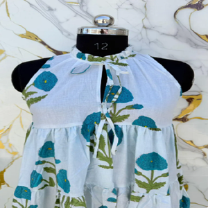 Garden Print Cotton Maxi <b>Dress</b> with Layered Tiered Silhouette <b>Bohemian</b> Caftan Style Lightweight Jaipur Summer Sundress - Product Image 2