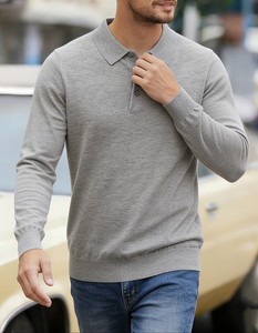 Pull en maille polyester/coton pour homme, léger et respirant, service OEM, couleur unie, col à revers, manches longues, couche de base décontractée pour le printemps - Product Image 2