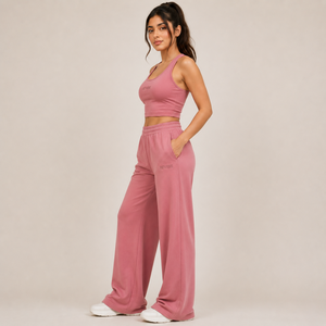 Conjunto de Dos Piezas para Mujer, Sin Cuello, Corte Holgado, Informal, para Uso Diario, Chaleco y Pantalón Corto con Bordado de Efecto 3D, Pierna Ancha, con Bolsillos, Ecológico - Product Image 4