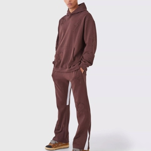 <b>FLY</b> HUMBLE SPORTSWEAR OEM Custom Men's Winter Casual Trucker <b>Jacket</b> Stacked Flared Pant Set 100% Polyester Loose Fit - Product Image 4