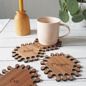 Custom Engraved Logo Wooden Coaster <b>Set</b> For Corporate Promotional Gifts Natural Wood Drink Pad - Product Image 5