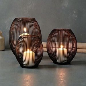 Iron Candle <b>Lanterns</b> <b>Set</b> of 3 Heat Resistant Home Decoration Votive Holders Modern Wire Design - Product Image 4