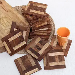 Modern Square Wooden <b>Coasters</b> Shelf Set 4 Eco-Friendly 100mm Diameter Cocktail Making Set Cup Holder Dining <b>Table</b> Accessories - Product Image 4