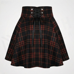 Mini-jupe plissée taille haute à carreaux pour femme, en laine, style vintage avec lacets, collection automne - Product Image 2