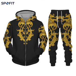 Conjunto Deportivo de 2 Piezas para Hombre, Invierno, Exterior, Grueso, Transpirable, Poliéster/Algodón, Sudadera con Estampado de Forro Polar - Product Image 4