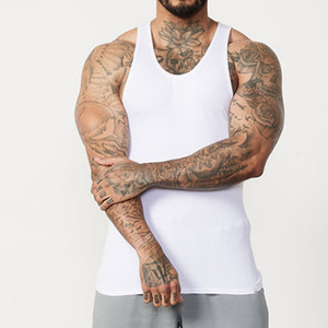 Camiseta sin mangas de gimnasio para hombre, blanca, de punto acanalado, transpirable, cuello redondo, ajuste casual. - Product Image 3