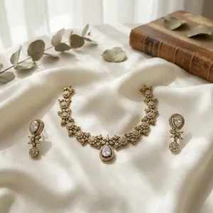 Conjunto de collar de latón con amatista y mehndi, con pendientes y anillo, joyería llamativa con diseño de gota de agua para mujer, ideal para fiestas. - Product Image 2