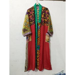 Robe Kimono Maxi Vintage en Soie Recyclée pour Femme, Élégante, Patchwork, Col en V, Cordon de Serrage, Respirante, Séchage Rapide, Idéale pour l'Été - Product Image 6