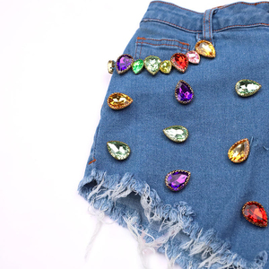 Pantalones Cortos Vaqueros Deslavados con Borlas y Cristales Coloridos, de Cintura Alta, Estilo Casual, Populares para Comercio Transfronterizo - Product Image 5