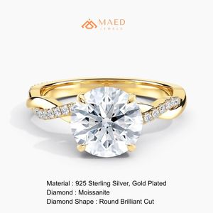 Bague de fiançailles en or à coupe ronde, bande torsadée, bijoux de mariée, cadeau pour femme, alliance - Product Image 6