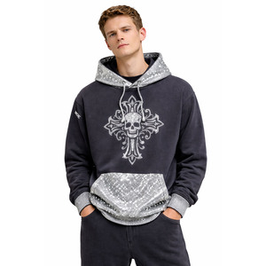 เสื้อฮู้ดซิปและแบบสวมหัวประดับเพชรหรูหราสำหรับผู้ชาย ทรงโอเวอร์ไซส์ สตรีทแวร์ ผ้าฝ้ายฟลีซไล่เฉดสีและลายกราฟิก สั่งทำจำนวนมากได้ - Product Image 5