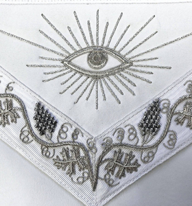 Master Mason Blue Lodge <b>Apron</b> <b>White</b> Moire Ribbon with Silver Hand Embroidery Elegant Masonic <b>Aprons</b> with detailed craftsmanship - Product Image 4