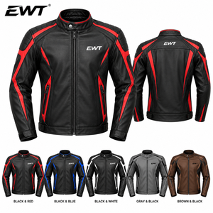 Veste de moto slim pour homme EWT en cuir synthétique PU, avec blocs de couleur, patchwork, fermeture éclair, col montant, finition 360g - Product Image 1