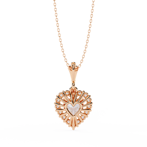 Heart Diamond Brilliant Round Diamond Halo Accent on a Dainty Chain for Woman Lab Diamond <b>Necklace</b> 10K 14K 18K Rose Gold - Product Image 3