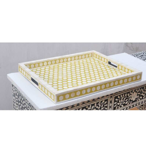 Plateau de service de luxe en bois avec incrustations florales, idéal pour la présentation sur table en hôtel, restaurant, café, avec poignée au design traditionnel - Product Image 6