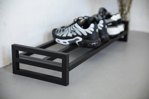 Minimal <b>Black</b> Shoe Rack Single Tier Space Saving Organizer Sturdy Stable <b>Frame</b> Compact Design Modern Entryway Storage Solution - Product Image 3