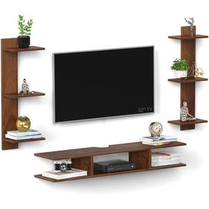 Mueble de TV de Madera para Montaje en Pared, Soporte para Decodificador/Panel de TV con Estantes para Libros y Unidad de Exhibición Decorativa - Product Image 3