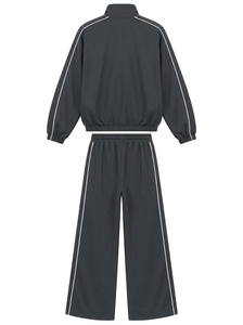 Ensemble de survêtement unisexe noir ample à manches longues avec fermeture éclair, col montant, coupe décontractée, respirant, style sportif, couleur unie, pour adulte - Product Image 2