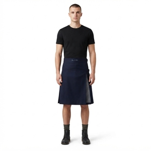 Maattiera Unisex Navy Blue Kilt With Geometric Side Panel And Adjustable <b>Belt</b> <b>Straps</b> Premium Design Modern kilt - Product Image 1