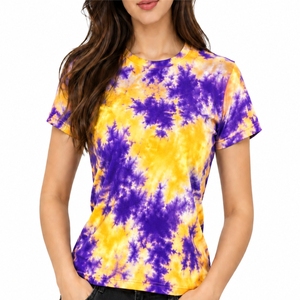 Women <b>Tie</b> <b>Dye</b> <b>T</b> <b>Shirt</b> Crew Neck Short Sleeve Casual Knitted Cotton Spring Summer Regular Fit Modern Look Daily Wear <b>T</b> <b>Shirt</b> - Product Image 1