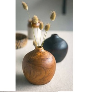 Vases ronds décoratifs en bois naturel écologiques faits à la main, décoration de mariage, tailles personnalisables, fabriqués en Inde - Product Image 1