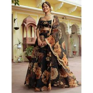 Entretenido Negro Impreso Semi Cosido Tradicional Lehenga Choli - Product Image 6